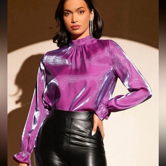 Bae mock neck flounce sleeve top Blouse NEW - Picture 3 of 3